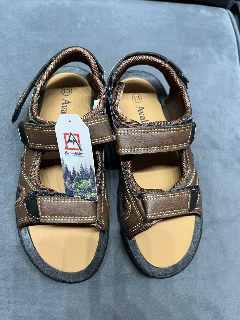 Avalanche Brown and Black Kids Hook-and-Loop Leather Sandals